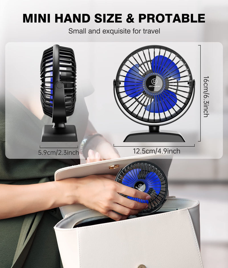 JZCreater USB Desk Fan, USB Fan Mini, 360 Rotation Desktop Fan with 3 Speed, Table Personal Cooling Fan, Quiet Mini Desk Fan, USB Powered, Small Fan for Home Office Bedroom Car Travel,Black 1 Black+Blue