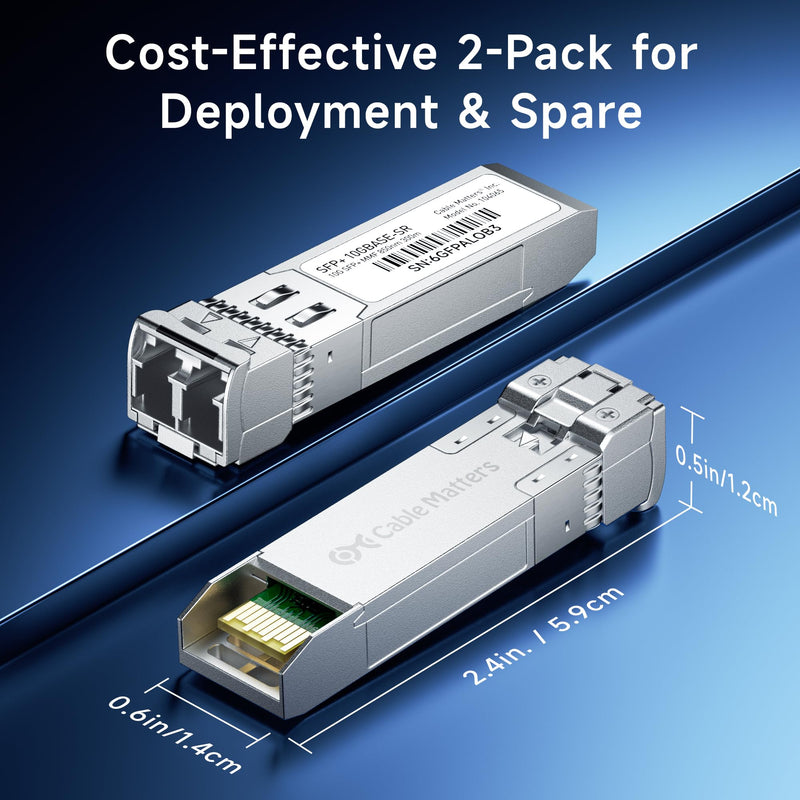 Cable Matters 2-Pack 10GBASE-SR SFP+ LC Fiber Transceiver, up to 300m | 10G Multimode Fiber, Compatible with Cisco, Ubiquiti, TP-Link, D-Link, MikroTik, Netgear, Supermicro, HPE Aruba