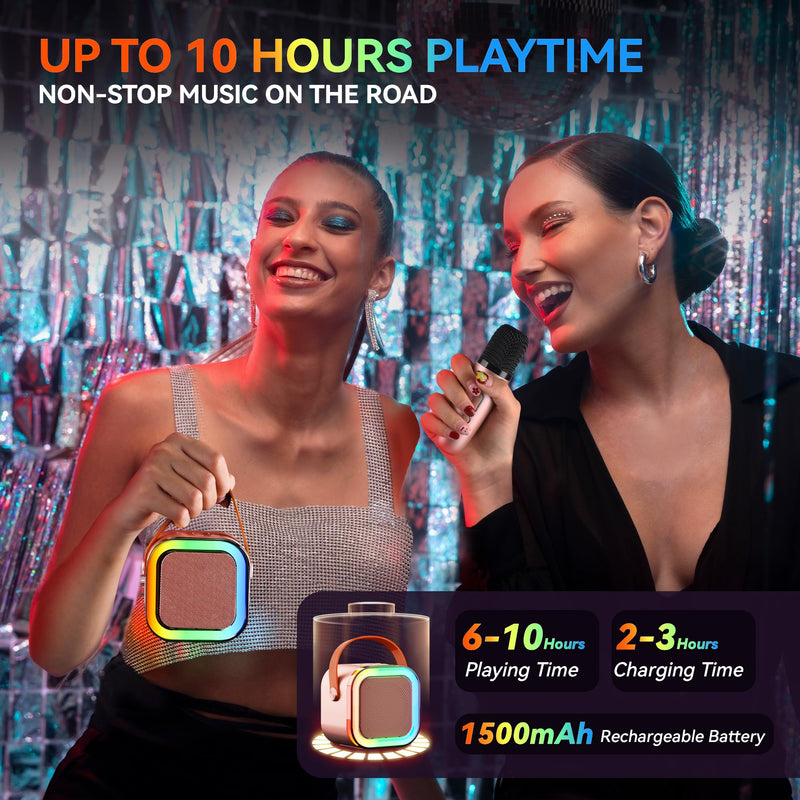 Karaoke Machine for Kids Adults, Portable Bluetooth Mini Karaoke Microphone Singing Speaker with 2 Wireless Mic and Light,Toys for All Smartphones,Birthday, Family,Home Party (Rose Gold) rose gold