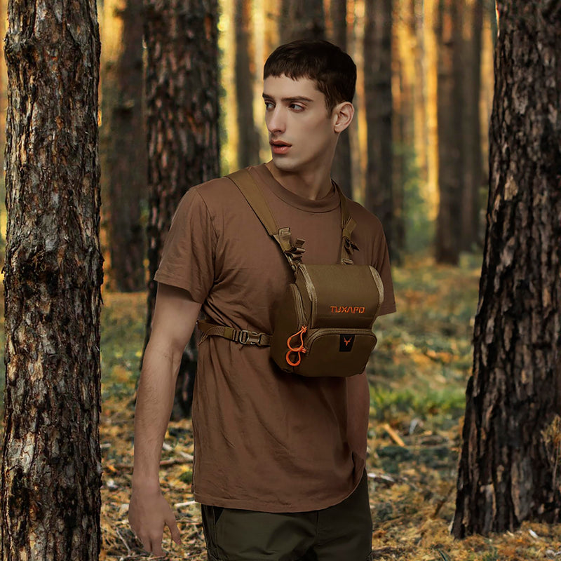 Binocular Harness Chest Pack with Rangefinder Pouch Bino Case for Hunting Hiking Shooting Coyote Brown