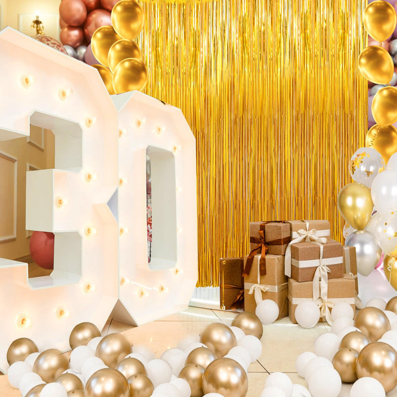 Birthday Party Decorations: 3 Pack 3.3 x 9.9 ft Gold Foil Fringe Curtains Party Supplies, Tinsel Curtain Backdrop for Parties/Birthday/Photo Booth