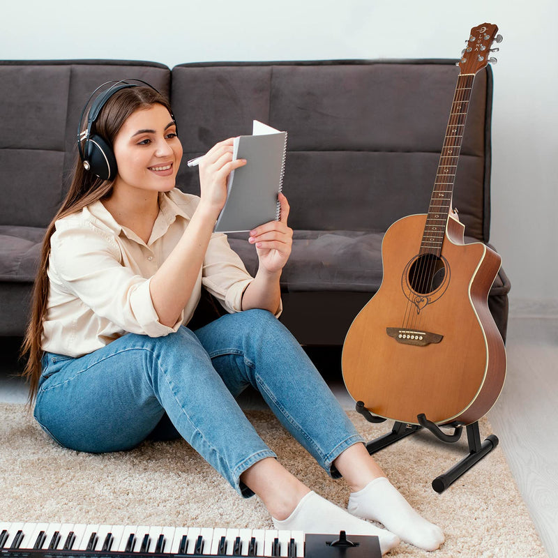 Foldable Guitar Stand - Professional Quality, A-Frame, Universal Fit, Portable Stand for Acoustic, Electric Guitar, Bass, and More - Lightweight and Sturdy Design, Non-Slip Rubber Feet