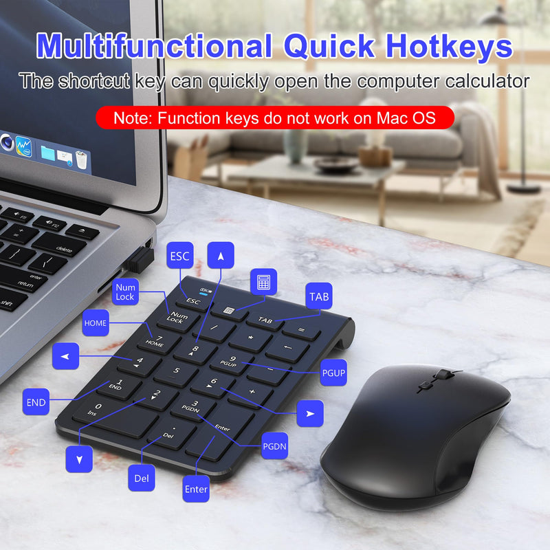 Wireless Mouse and Number Pad Combo - 22 Key USB Keypad and 3 Adjustable DPI Silent Mouse, 2.4GHz Ultra Slim & Portable Numeric Keypad and Mouse Set for Laptop, PC, Desktop, Notebook, One USB Receiver