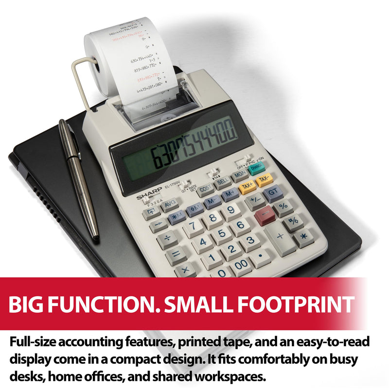Sharp EL-1750V Two-Color Printing Calculator 2 Lines/Sec 3" Black/Red Off-White