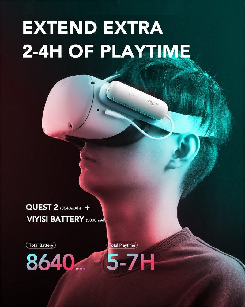Battery Pack for Oculus Quest 2, 5000mAh Portable Charger Accessories for Meta Quest 2 Headset, Power Bank for VR Quest 2 Original Strap, Fast Charging Extend Extra 2-4H Playtime