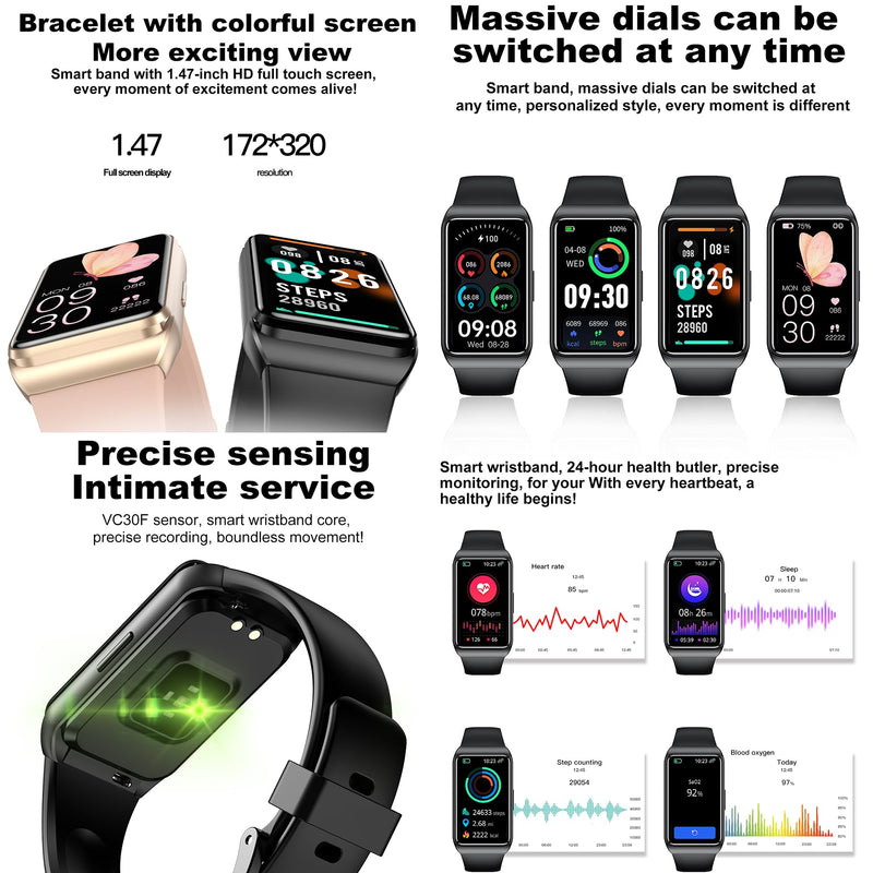 ZPIMY 1.47" AMOLED Smart Watch for Women, Mens Smartwatches,Fitness Tracker Smartwatch for Android iPhones, Digital Watches Step Counter, 2 Straps (Gold) Gold