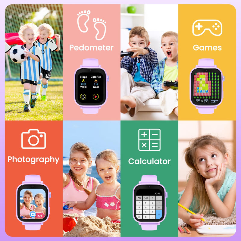 Kids smart Watches for Girls Boys 4g GPS Call Text-Smart Watch for Kids Game Camera Pedometer Alarm Clock Calculator-Kid Watches for Girls Boys 4-12 Age Gifts Purple