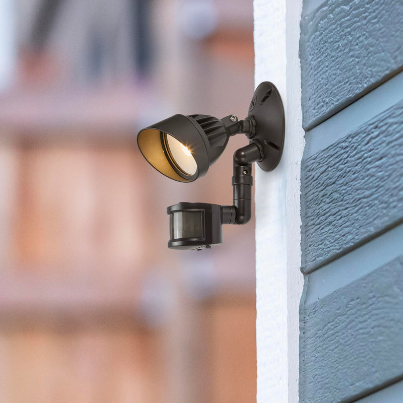 [AUSTRALIA] - Maxxima LED Outdoor Flood Wall Light, Exterior Security Light with Adjustable Head, 800 Lumens, Featuring Motion Sensor and Dusk to Dawn Sensor, 3000K Warm White, Brown Fixture 