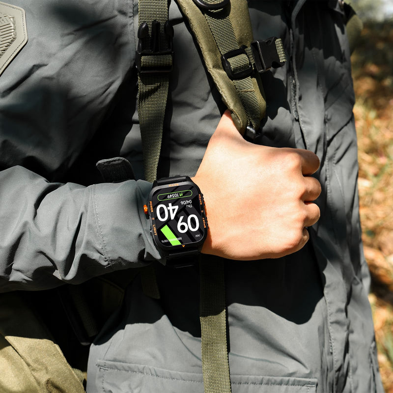 Military Smart Watches for Men (Answer/Make Call) 1.96" HD Big Screen | Rugged Tactical Smartwatch with LED Flashlight/880mAh/3ATM Waterproof/HR/Sleep Monitor, Fitness Tracker for iPhone Android Black