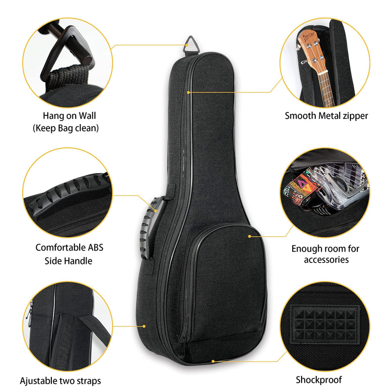 Baritone ukulele case 0.5 Inch Thick Padding ABS Handles Deviser Guitalele case linen fabric 30 inch Bass ukulele gig bag with Felt picks Black 30 Inch baritone Ukele case