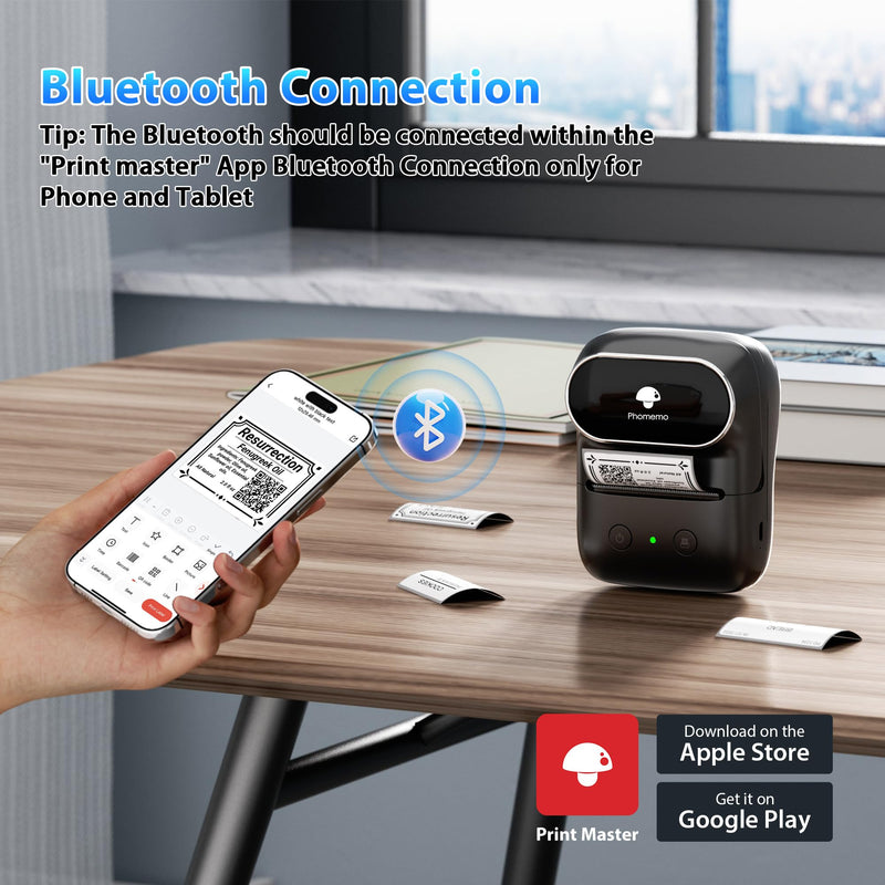 [AUSTRALIA] - Phomemo Label Maker Machine- M108 Bluetooth Thermal Label Makers for Small Business, Home, Office, 2 Inch Barcode Label Printer with Multi Templates, for Address/Logo/Clothing Label, Black 