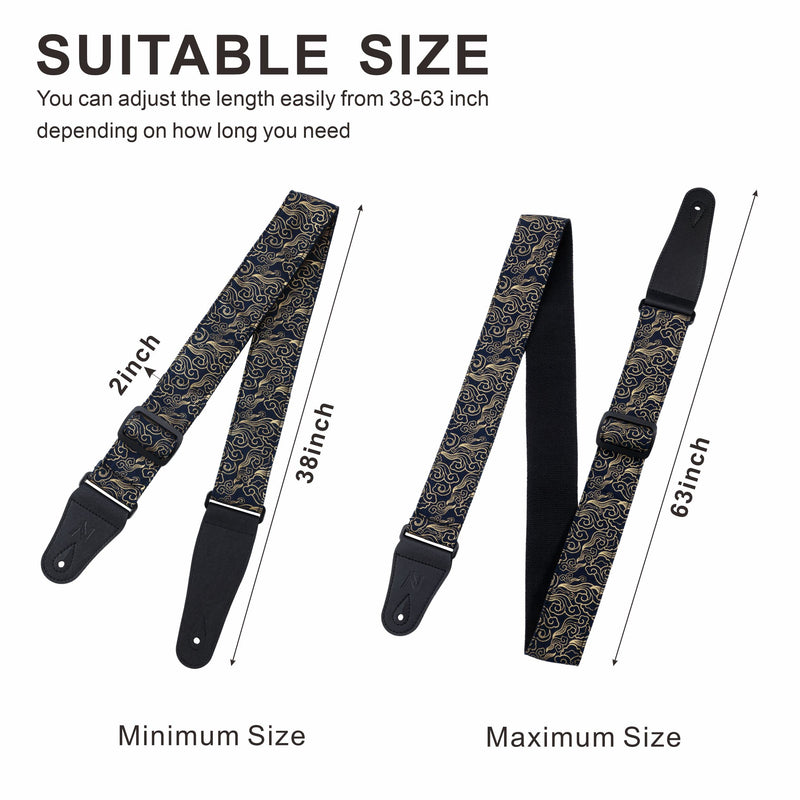 Nefelibata Guitar Strap Japan Printed Cotton Original Design Adjustable Guitar Strap with Long Leather Ends,Include Strap Button,Guitar Picks and Strap Locks(Auspicious Cloud) Auspicious Cloud
