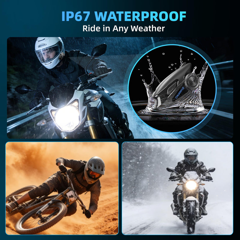 Motorcycle Helmet Bluetooth Headset, 43mm Helmet Speakers, Black, 1 Pack | 2-Way Helmet Intercom,1000m Intercom Communication,Triple Noise Reduction,Music Sharing,FM,Voice Assistant, IP67 Waterproof