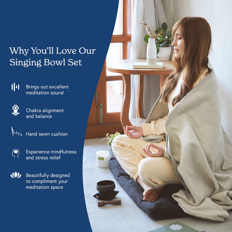 Mindful & Modern Tibetan Singing Bowl Set | Deepen Your Meditation and Yoga Practice | Experience Mindfulness & Stress Relief | Beautifully Designed & Provides Excellent Sound | Chakra Healing | Black
