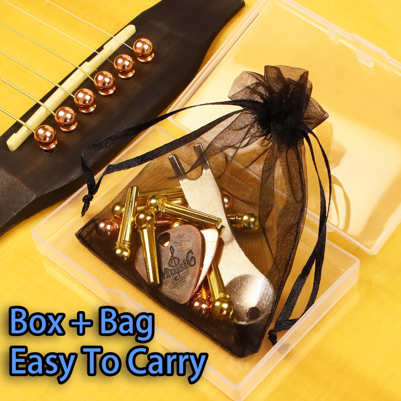 12 Pcs Acoustic Guitar Bridge Pins with Bridge Pin Puller Remover 2 Guitar Picks Guitar Pegs Guitar Parts Accessories Replacement Tools Kits