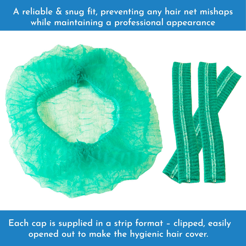 100 x simply direct Green Disposable Hair Net/Mob Caps in a Resealable Bag