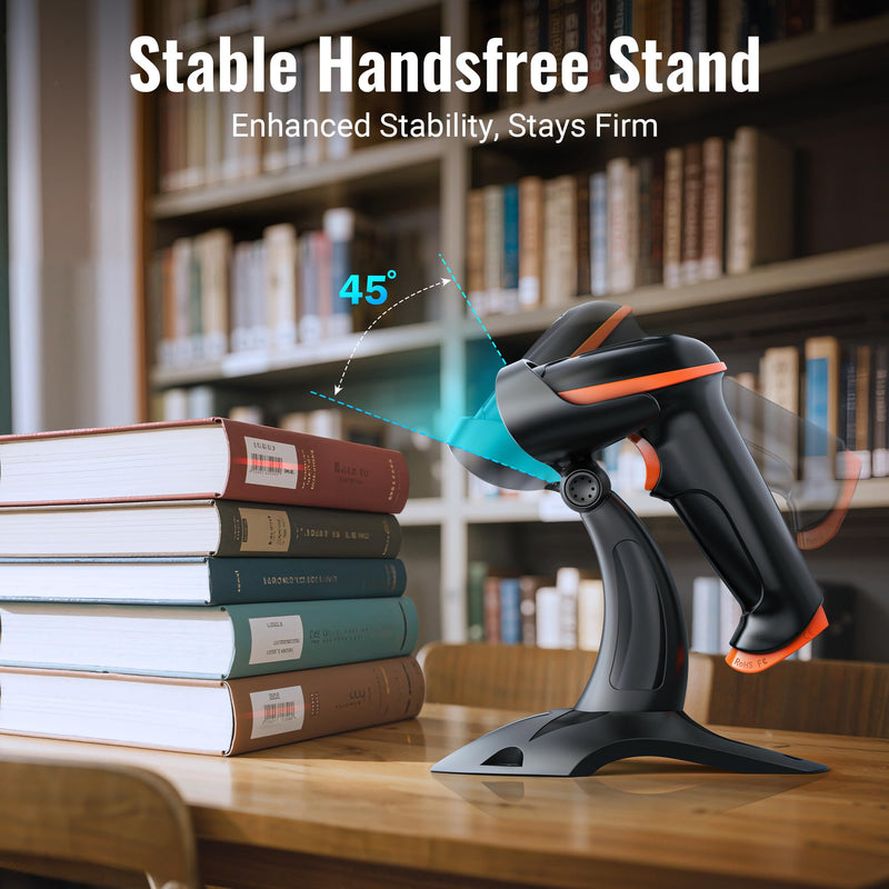 [AUSTRALIA] - Tera 1D 2D QR Barcode Scanner Wireless and Wired with Battery Level Indicator Digital Printed Bar Codes Reader with Stand Portable Handheld Barcode Scanner Compact Plug and Play Model D5100-Z 2D with stand 