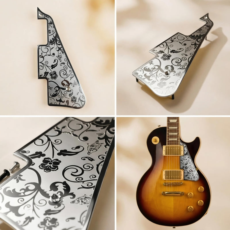 [AUSTRALIA] - Stainless Steel LP Pick Guard Scratch Plate 2-Hole Mount Engraved Metal Electric Guitar Pickguard Compatible with Epiphone Epi Les Paul Style Guitar Replacement Parts(Chrome) Chrome 