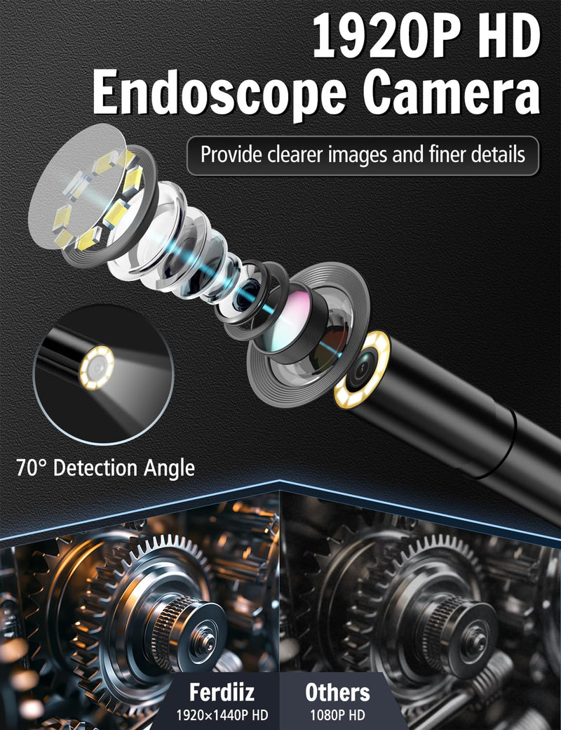 Endoscope Camera with Light, 1920P HD Borescope with 8 Adjustable LED Lights, Borescope with 16.4ft Semi-Rigid Snake Camera with Light, 7.9mm IP67 Waterproof Inspection Endoscope for iOS and Android AN112-16.4ft