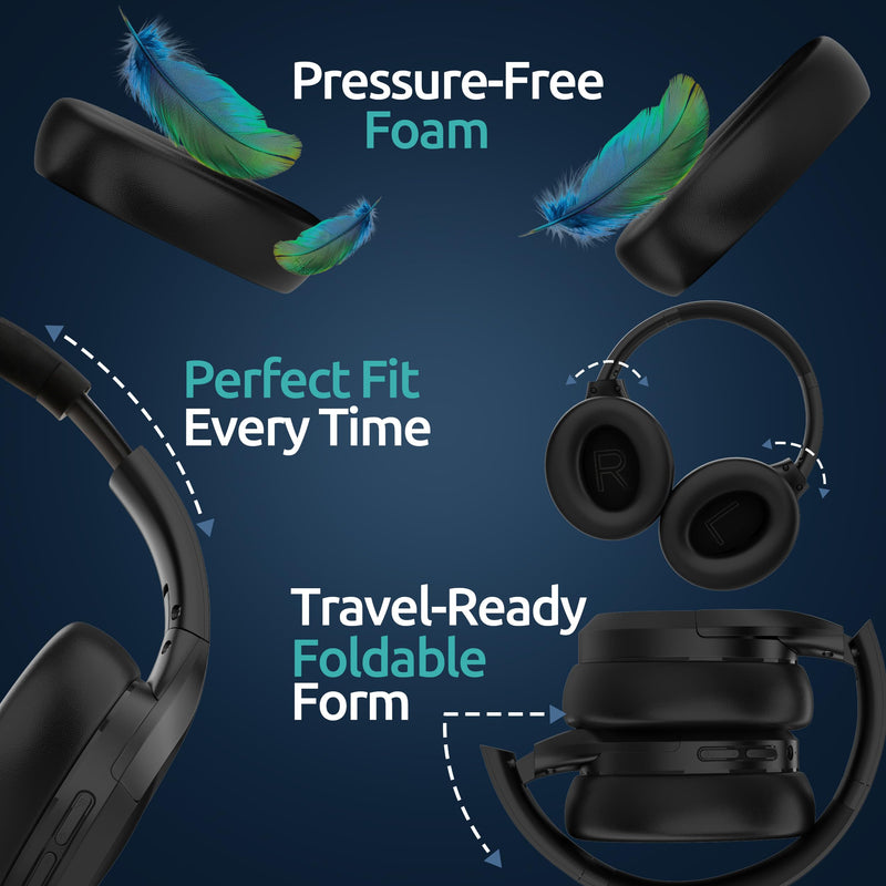 Active Noise Cancelling Headphones, Bluetooth Over Ear, Hi-Fi Stereo,100H Playback Time, High-Resolution Audio, Water Resistant, Deep Bass, Memory Foam Ear Cups, Home, Office, Studio,Travel, Work, Gym Black
