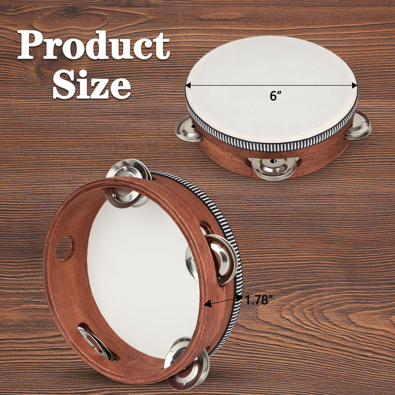[AUSTRALIA] - Tambourine, Tambourines for Kids, 6 Inches Wooden Hand Held Percussion Tambourine with Storage Bag, Tambourines Musical Instrument for Church, Wedding, Party, Dance, Photo Shoot 6" 