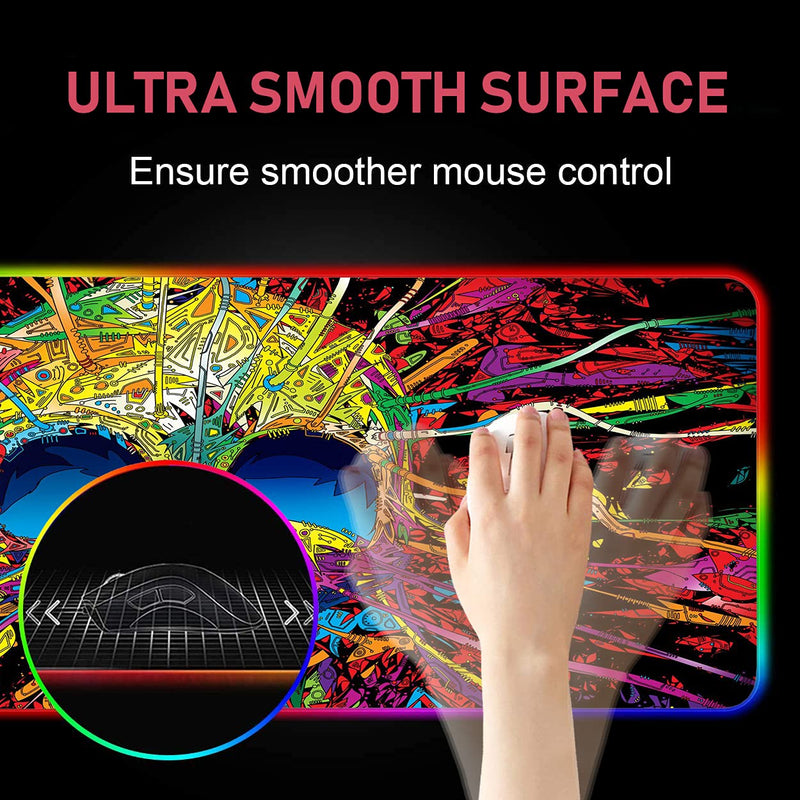 Luasao RGB Gaming Mouse Pad with Coffee Coaster, Color Skull Design XXL Large Glowing LED Mousepad, Anti-Slip Rubber Base, Computer Keyboard Desk Mouse Mat 31.5 X 11.8 Inch