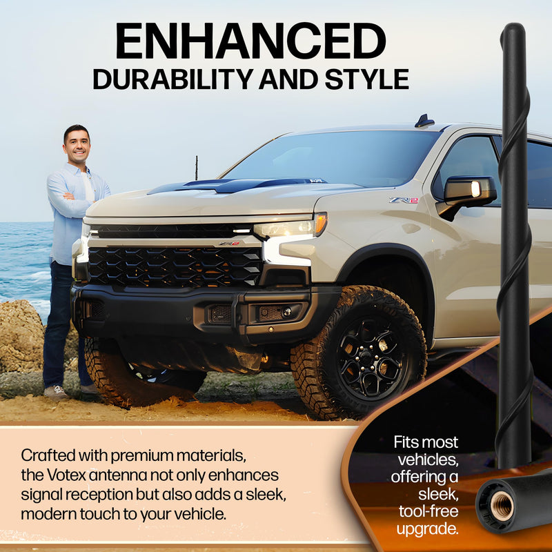 [AUSTRALIA] - Votex Universal 8" Short Rubber Black Antenna Kit - Flexible, Durable, Enhanced Signal Reception, Copper Coil, Stainless Steel Threading, Fits Cars, Trucks, SUVs, Easy Installation - SKU A296VOTEX 