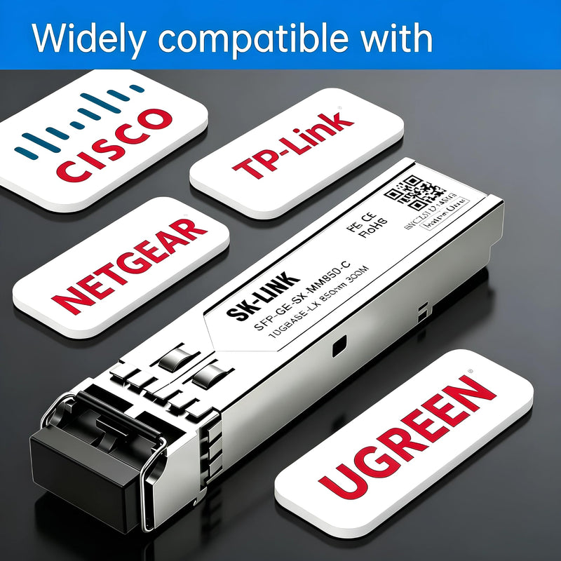 1000BASE-SX SFP LC Multimode Transceiver 1.25G 850nm Up to 550m | SFP Ethernet Adapter Compatible with Cisco, TP-Link , NETGEAR, UGREEN Hot-Swappable