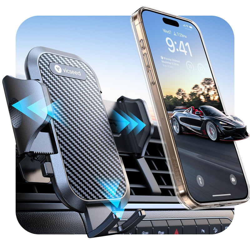 VICSEED 2026 Upgrade Ultra Stable Car Phone Holder Mount [Never Fall Off & Won't Break] Universal Air Vent Phone Mount for Car Easy Clamp Phone Holders for Your Car for iPhone 17 Pro Max 16 15 14 13 Black