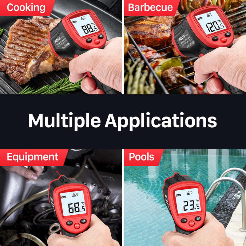 Eventek Infrared Thermometer Gun -50 ° C ~ 600 ° C (-58 ° F ~ 1112 ° F), Non-Contact Laser Thermometer Gun for Cooking, Pizza Oven, Fridge, Temperature Gun with Adjustable Emissivity(NOT for Humans) Red -50°C~600°C (-58℉~1112℉)