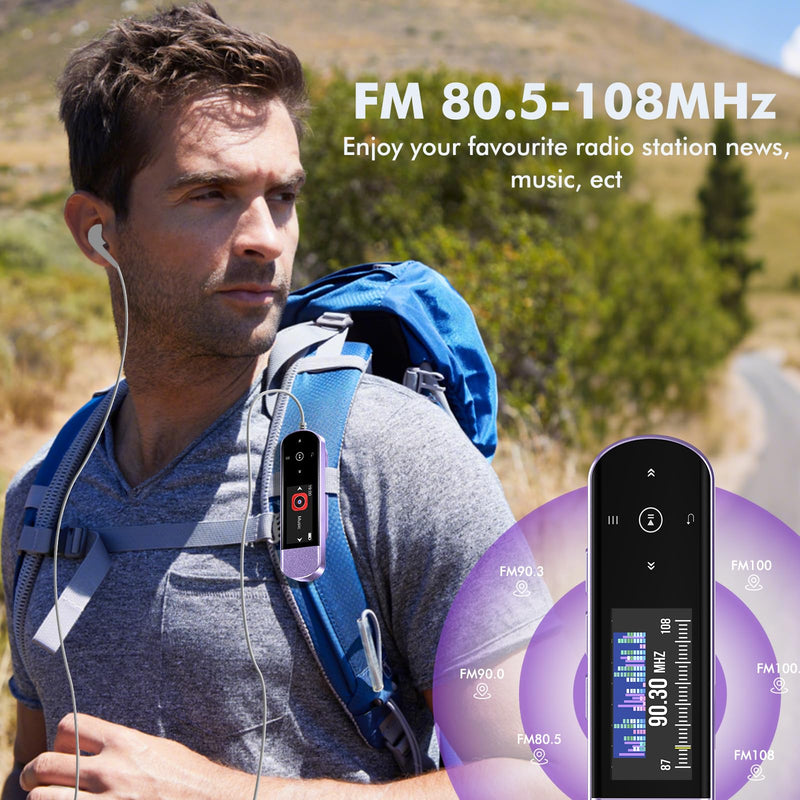 [AUSTRALIA] - RUIZU 64GB USB MP3 Player with Bluetooth 5.3, Clip Jam Portable Music Player for Sports Running, USB MP3 Player Stick with FM Radio, Voice Recorder, Digital Audio Shuffle Repeat, Phone File Transfer Purple 