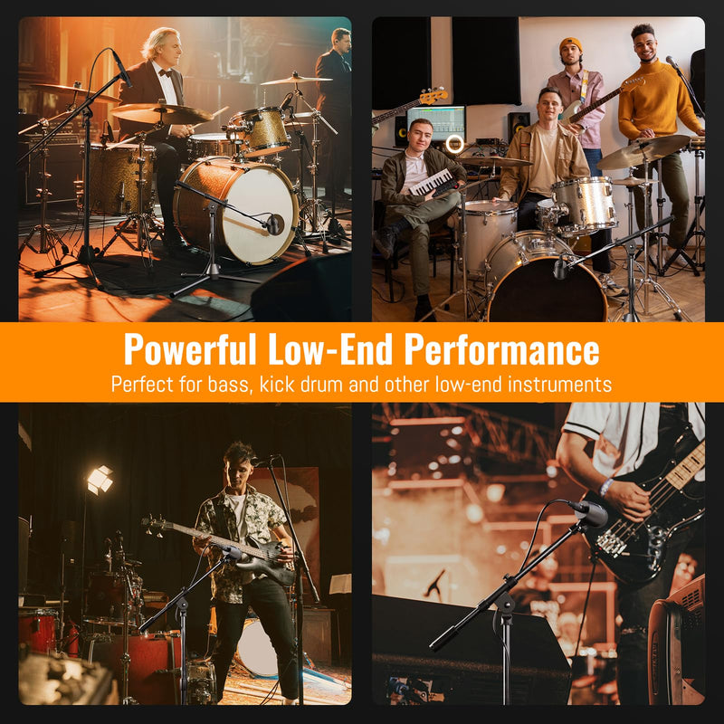Phenyx Pro PDM33 Kick Drum Microphone, Cardioid Dynamic Mic with Locking Stand Adapter, Integral XLR Connector, and Metal Mesh Grille