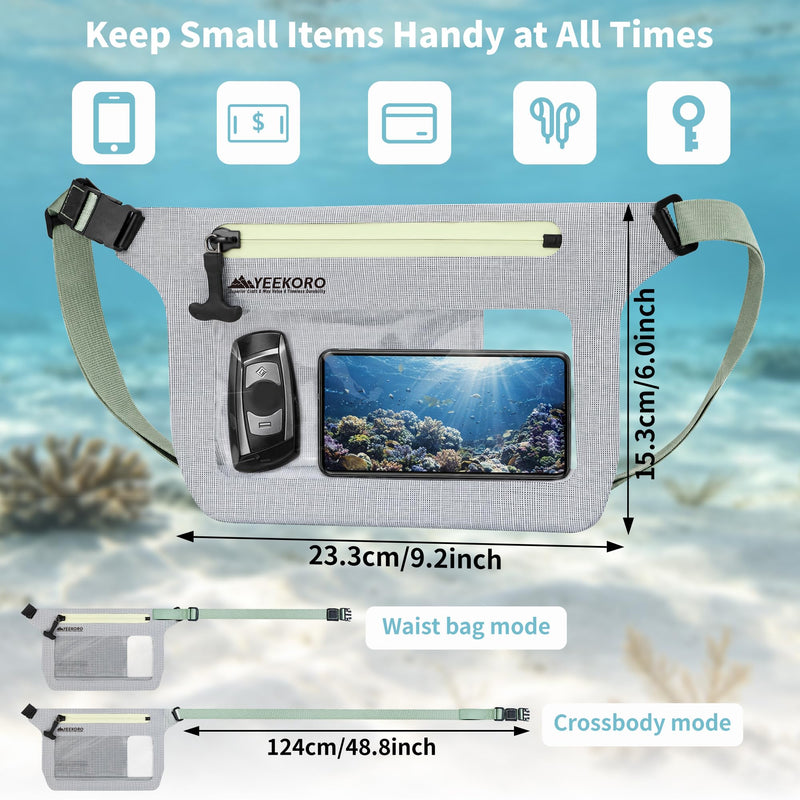 Phone Pouch, IPX8 Waterproof Reusable Fanny Pack,Large Dry Bag | Touch Screen for Kayaking Paddle Boarding Water Park Swimming, Crossbody bags with Adjustable Waist Strap Grey 3 Pack