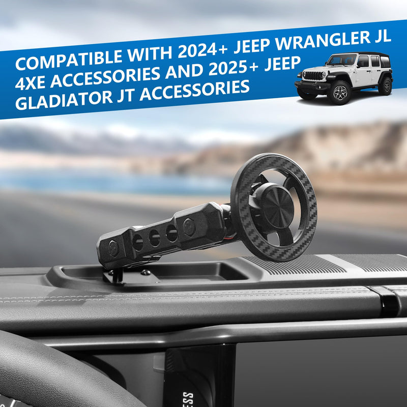 sukemichi Phone Mount for 2024 2025 2026 Jeep Wrangler, Dashboard Phone Holder Dash Mount for New Jeep Wrangler JL JLU 4XE Jeep Gladiator JT Accessories, Magsafe Phone Mount Fit 12.3" Screen