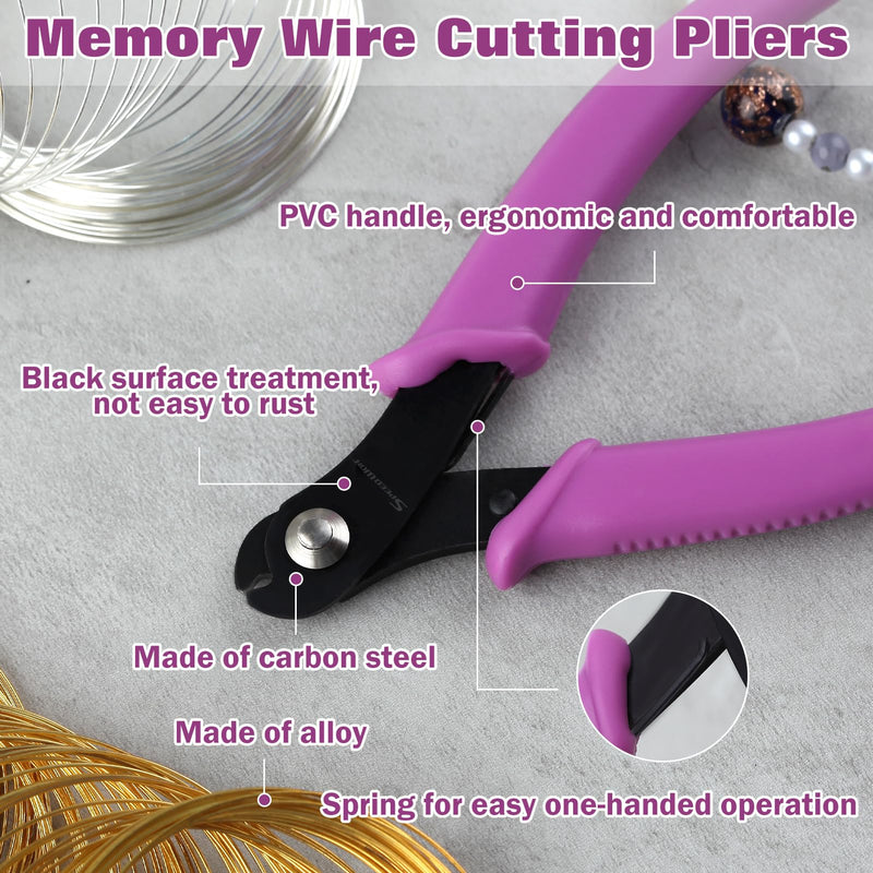 SPEEDWOX 5 Inch Memory Wire for Cutting Pliers 200 Buckles Storage for Jewelry Making Gold Silver Buckle Hobby Work Tool 5" Cutters with Memory Wire Set