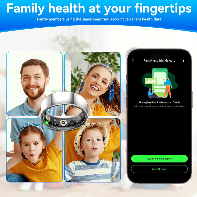 Smart Fitness and Activity Ring for Men and Women - Track Heart Rate Stress Sleep Steps and Blood Oxygen, 10ATM Waterproof Fitness Tracker for iPhone and Android, No Subscription Fee, Size 10