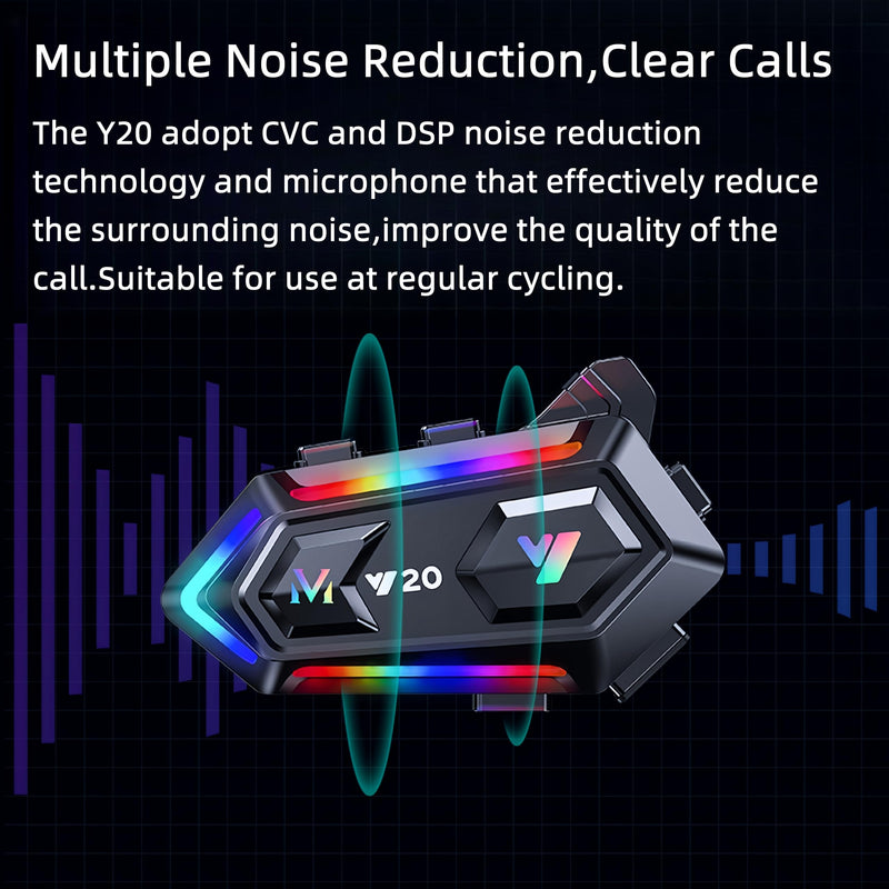 [AUSTRALIA] - Y20 Motorcycle Helmet Bluetooth Headset with HIFI Sound,Noise Reduction,1000mAh Battery,Helmet Bluetooth Headset Speakers with RGB,IPX6 Waterproof,Hand Free,Easy Set Up 
