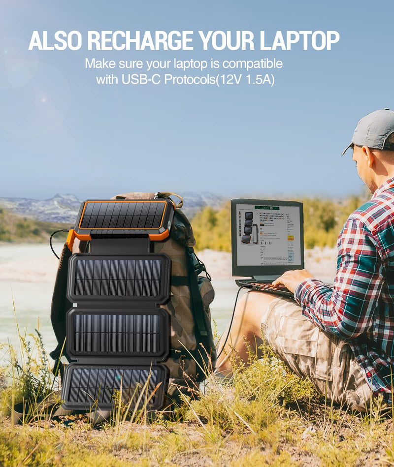 [AUSTRALIA] - BLAVOR 20000mAh Solar Charger Power Bank PD 18W QC3.0 Fast Charging with 4 Foldable Panels (Orange) Plus 3 in 1 Multi Charging Cable 4FT 
