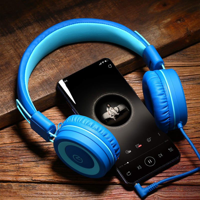 [AUSTRALIA] - noot products Kids Headphones K11 Foldable Stereo Tangle-Free 5ft Long Cord 3.5mm Jack Plug in Wired On-Ear Headset for iPad/Amazon Kindle,Fire/Boy/Girl/School/Laptop/Tablet(Skyline Blue) Skyline blue 
