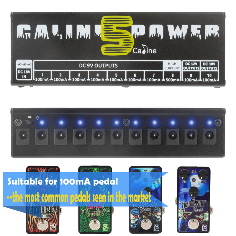 [AUSTRALIA] - Caline CP-05 Guitar Pedal Power Supply, Pedal Board Power Supply with 10 Independent DC 9V/12V/18V Outputs(100mA/500mA), Noiselessly 