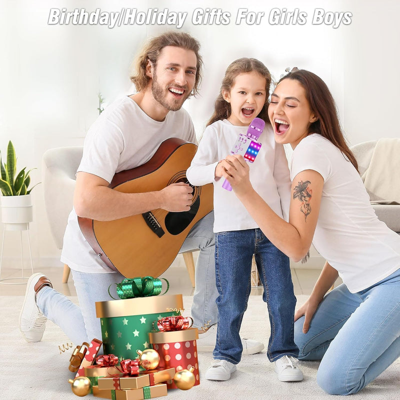 BONAOK Karaoke Microphone for Kids & Adults - Bluetooth Microphones Singing Mic with Disco Lights, Echo Effect, Built-in Speaker Portable Karaoke Player for Party Travel Gifts Q78(Light Purple) Light Purple
