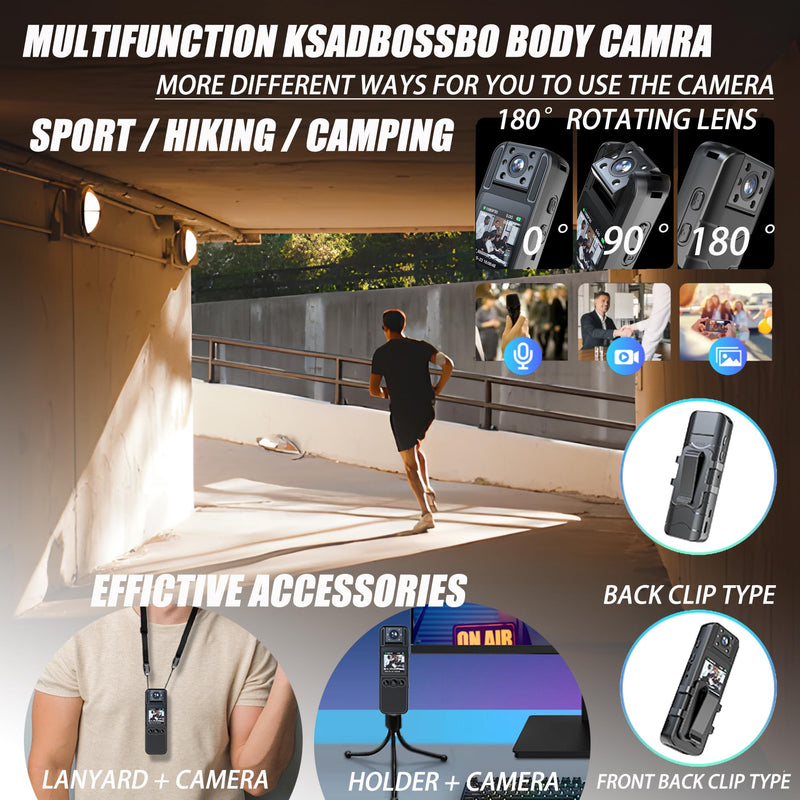 [AUSTRALIA] - Body Camera with Audio and Video Recording, HD 1080P Body Cam with 180° Rotating Lens, 6HR Battery, IR Cut Auto Night Vision, 128GB Body Worn Camcorder, for Personal Civilians, Police Law Enforcement 