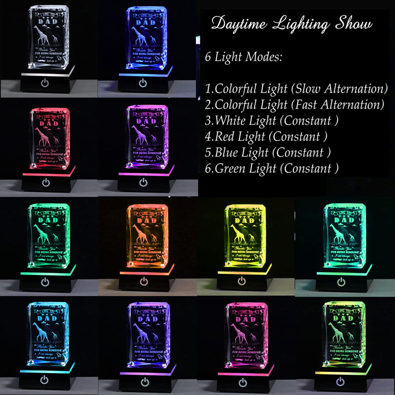 Father Day Gifts for Dad from Daughter Son, 3D Crystal Laser Engraved Giraffe Statue Birthday Gifts for Dad Who Wants Nothing, Personalized Best Dad Ever Gifts Funny New Bonus Dad Gifts DAD GIFTS Giraffe with LED Base