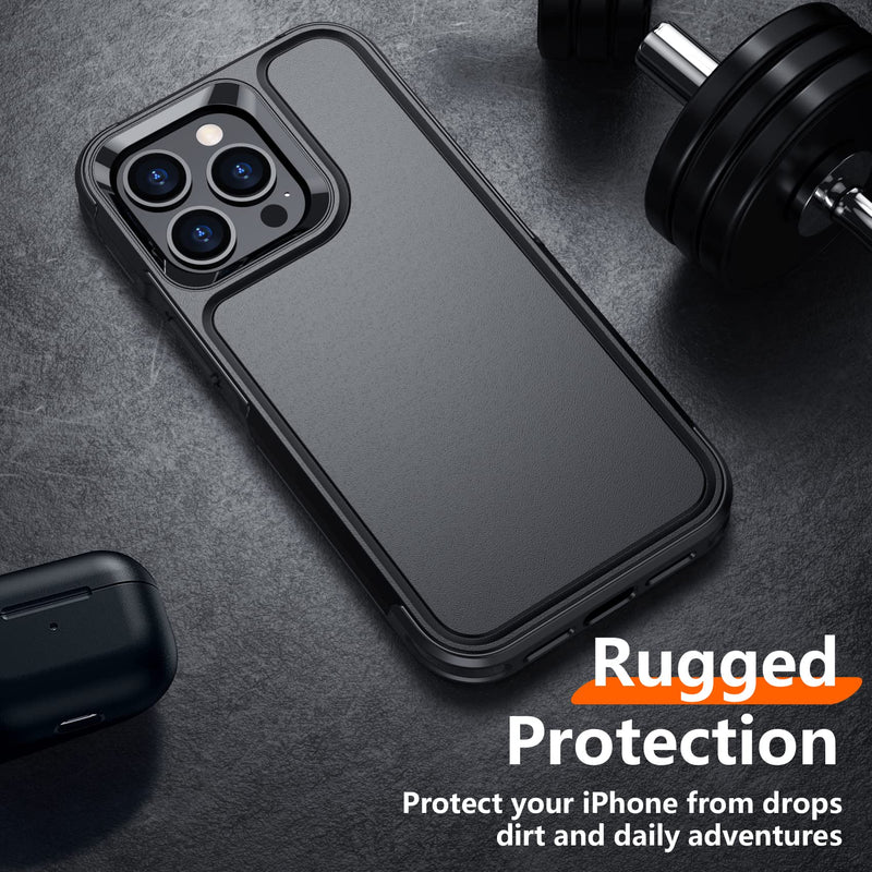 Red2Fire for iPhone 13 Pro Max Case, with 2X [Glass Screen Protector + Camera Lens Protector][12 FT Military Dropproof] Rugged Heavy Duty Full-Body Shockproof Phone Case Cover 6.7 inch-Black Black