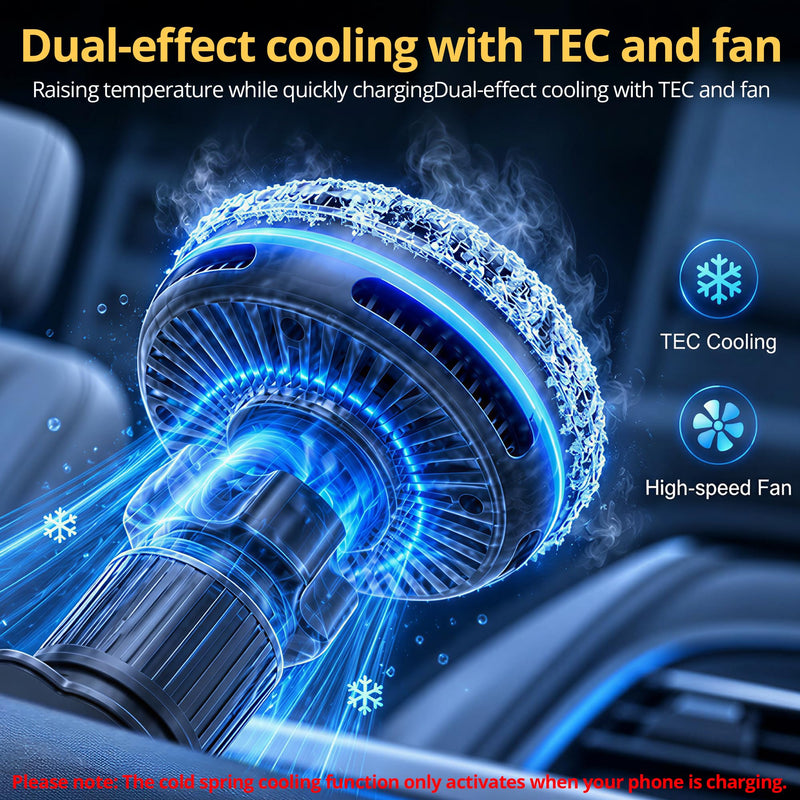 Qi2.2 25W Car Charger Mount Compatible with MagSafe Car Charger | TEC Cooling and 7-Color Fan, Wireless Car Charger Magnetic Phone Holder for iPhone 17/16/15/14/13/12