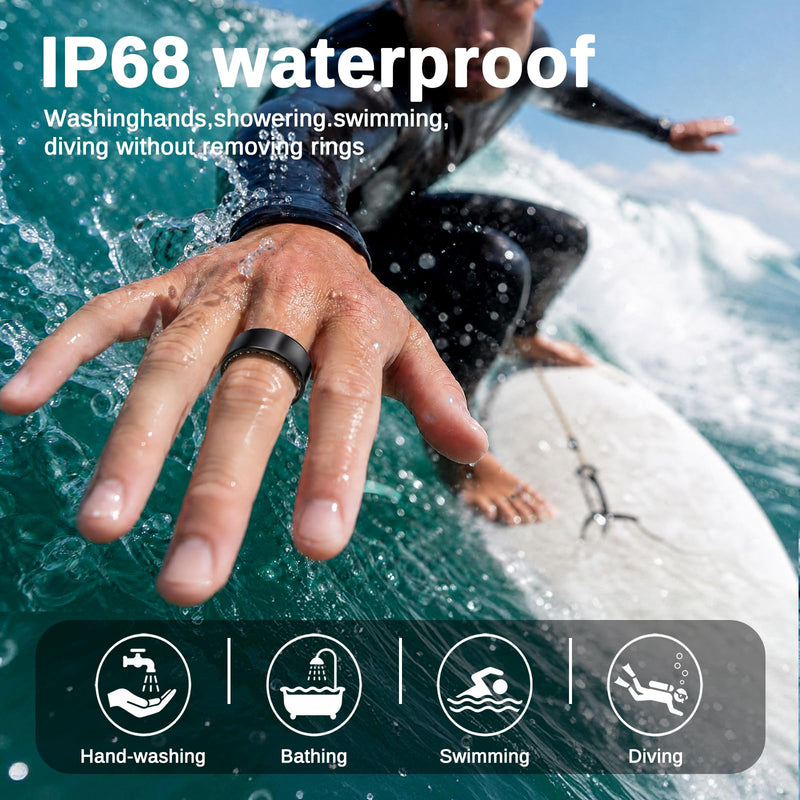 Smart Ring for Men & Women, Fitness and Health Tracker Ring(Black 11) | Heart Rate Monitor, SpO2, Sleep Tracking & Step Counter, IP68 Waterproof, No Subscription Fee, iOS & Android Compatible Black