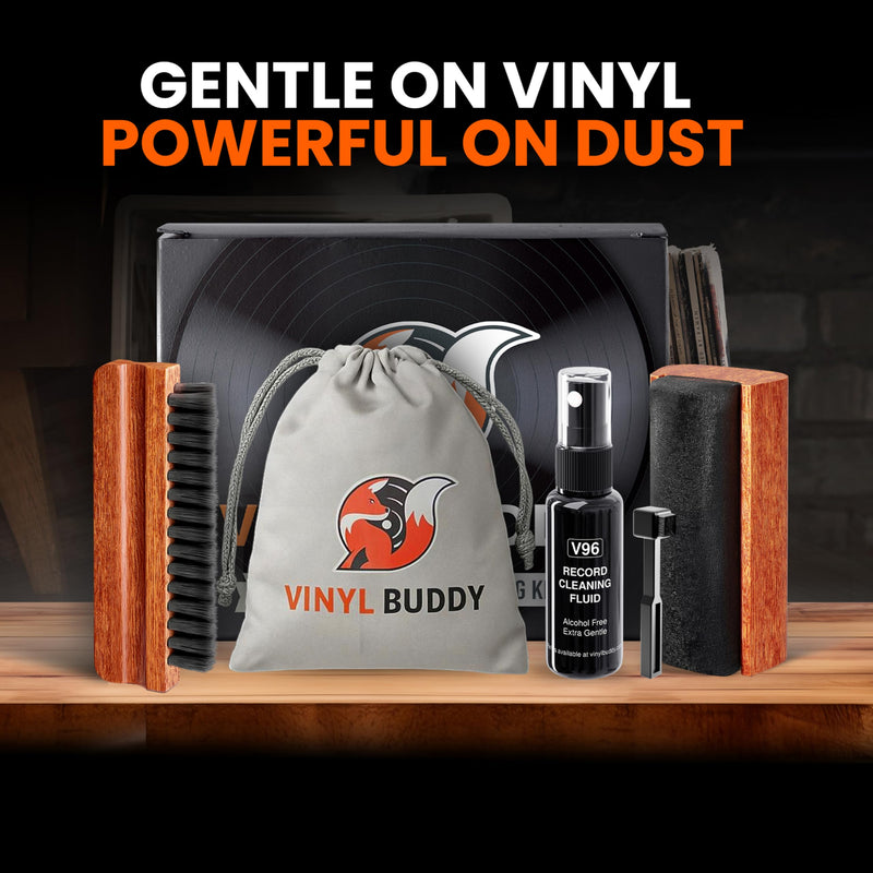 [AUSTRALIA] - Vinyl Buddy Ultimate 5-Piece Vinyl Record Cleaning Kit | Includes: Record Cleaner – Velvet, Microfiber & Stylus Brush | Made from Premium Hardwood – Clean, Protect & Restore Your LPs 