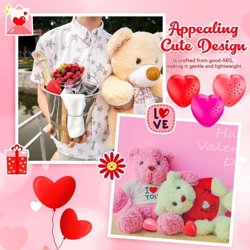 Copkim 6 Pcs 20 Seconds Valentine's Voice Recorder for Stuffed Animal Heart Shape Sound Recorder Push Button Recordable Device Sound Module for Gift Recording Voice Message(Red, Rose Red, Pink) Red, Rose Red, Pink
