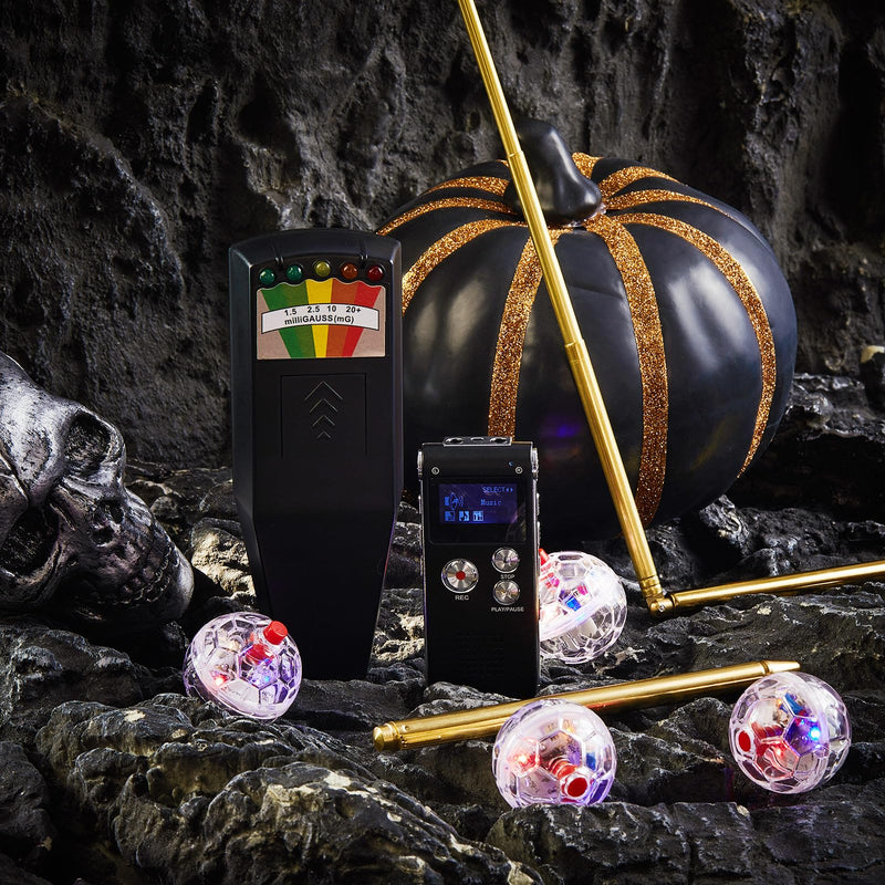 [AUSTRALIA] - Dunzy 8 Pcs Ghost Hunting Equipment Kit Paranormal Entertainment Equipment Tester Includes 1 Emf Reader Meter Digital 1 Voice Recorder 2 Pcs Copper Dowsing Rod 4 LED Motion Activated Cat Ball for Home 