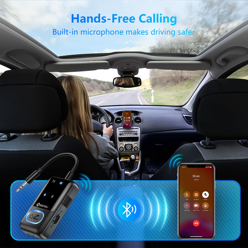 Bluetooth 5.3 Transmitter Adapter for Airplane 2-in-1 Wireless Bluetooth Audio Transmitter Receiver for 3.5mm Aux Jacks on Flight/TV/Gym Equipment, for up to 2 Wireless Headphones, Cell Phones Black1